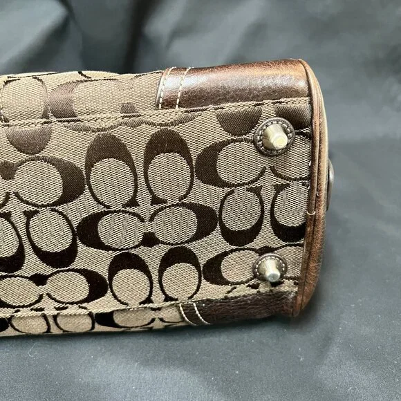 Coach Vintage Dark Brown Signature Satchel Shoulder Bag Bag Purse Double Handle - Picture 5 of 9